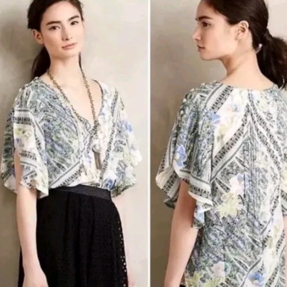 ANTHROPOLOGIE MAEVE FLUTTER SLEEVE FLORAL BLOUSE - Picture 2 of 2